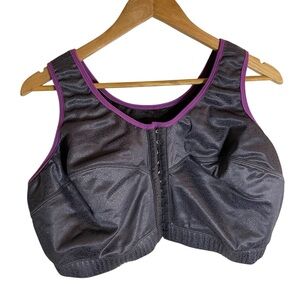 Enell Women's Gray Sports Bra with Purple Trim W/Hook & Eye Front Closure Size 7